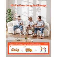 VEVOR gebogenes modulares Sofa Sektionssofa (284 cm) mit 4 Kissen, übergroßer Loungesessel mit breiter, tiefer Sitzfläche, für Wohnzimmer Schlafzimmer Wohnung Büro, Schlafsofa Bodensofa Weiß