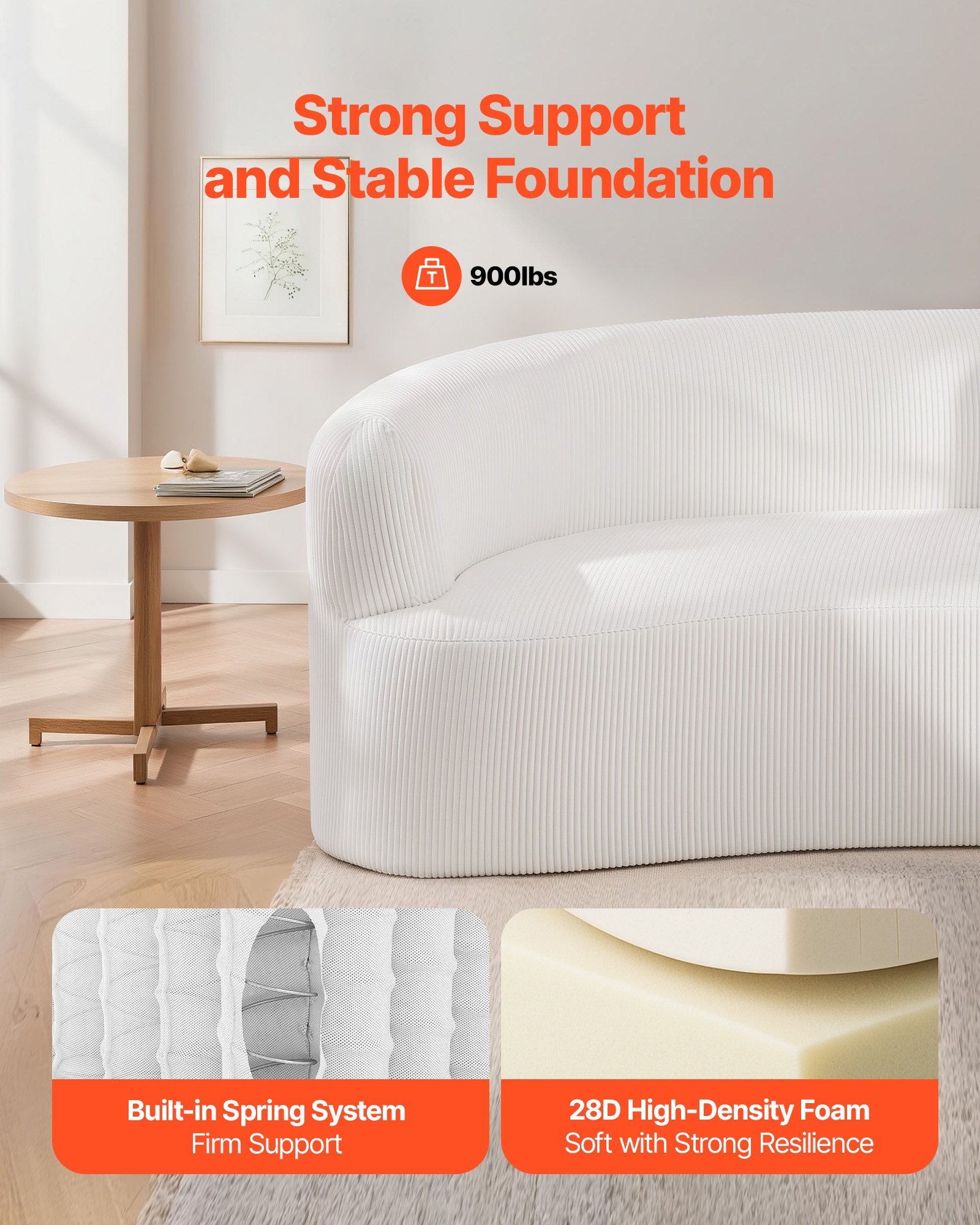 VEVOR gebogenes modulares Sofa Sektionssofa (284 cm) mit 4 Kissen, übergroßer Loungesessel mit breiter, tiefer Sitzfläche, für Wohnzimmer Schlafzimmer Wohnung Büro, Schlafsofa Bodensofa Weiß