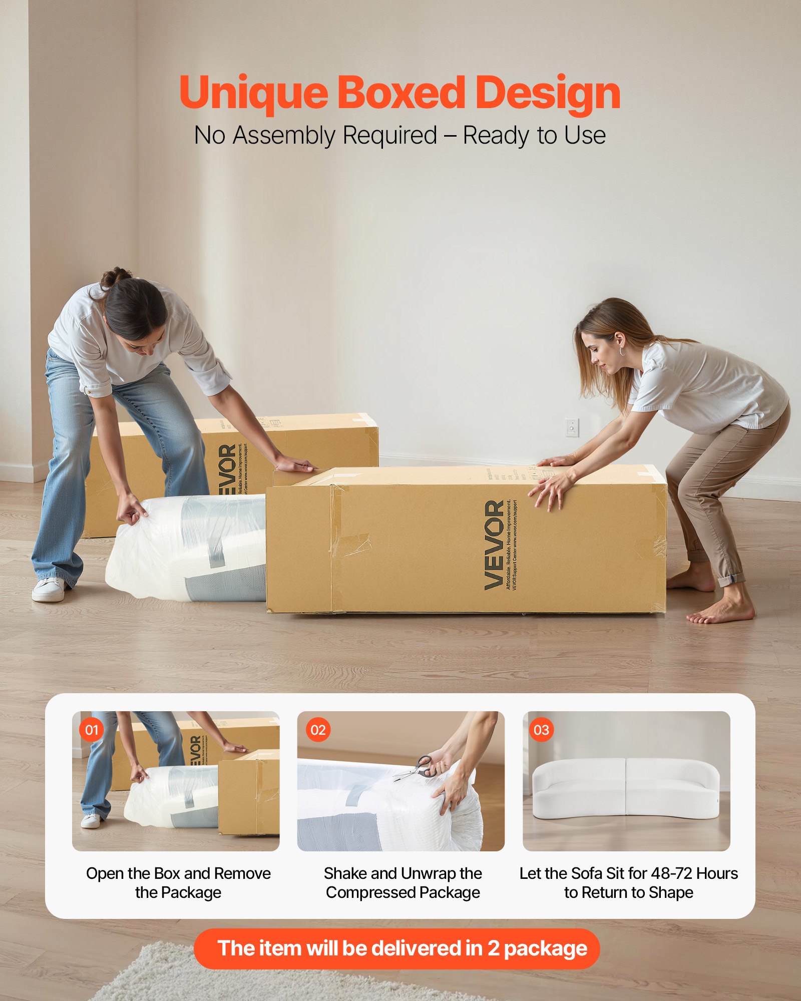 VEVOR gebogenes modulares Sofa Sektionssofa (284 cm) mit 4 Kissen, übergroßer Loungesessel mit breiter, tiefer Sitzfläche, für Wohnzimmer Schlafzimmer Wohnung Büro, Schlafsofa Bodensofa Weiß