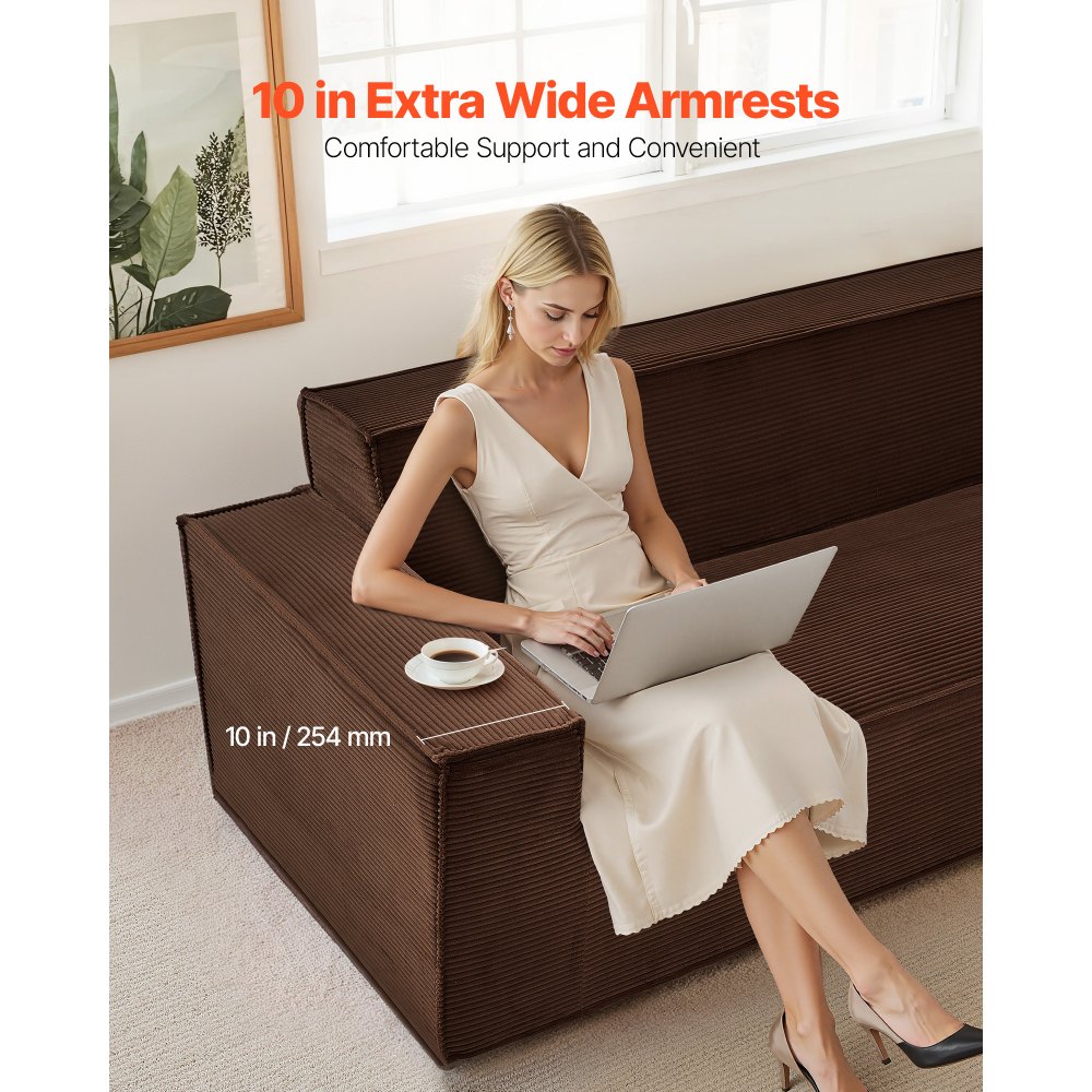 VEVOR moderner Cordcouch (211 cm) mit tiefen Sitzen, Wolkensofa mit breiten Armlehnen, Plüschcouch Loungesessel Relaxsessel ideal für Wohnzimmer, Schlafzimmer Wohnung Büro, Bodensofa Braun