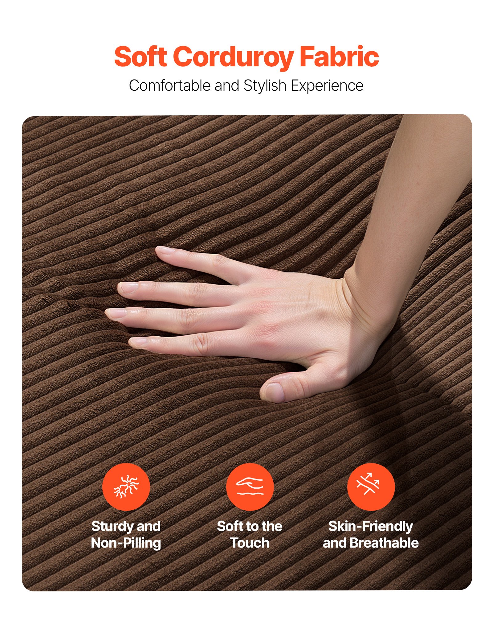 VEVOR 2110 mm Modern Sofa, Comfy Corduroy Couch with Deep Seats, Cloud Sofa with Wide Armrests, No Assembly Required, Large Plush Couch Ideal for Living Room, Bedroom, Apartment and Office, Brown