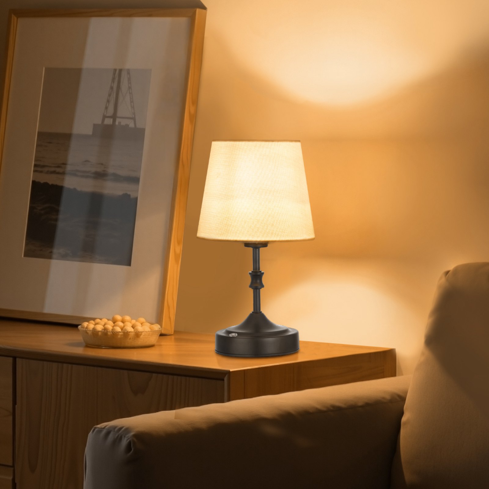 VEVOR Cordless Table Lamp with Fabric Shade & 5200 mAh Built-in Rechargeable Battery, Small Desk Lamp, Dimmable (3-Stage), Table Lamp for Bedroom Bedside Table, Black