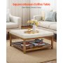 VEVOR quadratischer Couchtisch (875 x 875 x 445 mm) mit Ablagefläche aus Massivholz, massiv gepolsterte Ottomane mit Fußstütze aus Leinen für Schlafzimmer Wohnzimmer, 181,44 kg, Cremeweiß