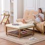 VEVOR quadratischer Couchtisch (875 x 875 x 445 mm) mit Ablagefläche aus Massivholz, massiv gepolsterte Ottomane mit Fußstütze aus Leinen für Schlafzimmer Wohnzimmer, 181,44 kg, Cremeweiß