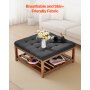 VEVOE Large Square Ottoman Coffee Table, 87.5 cm Tufted Coffee Table with Solid Wood Shelf Storage, Linen Solid Upholstered Footrest Ottoman for Bedroom Living Room, 400 LBS, Dark Gray