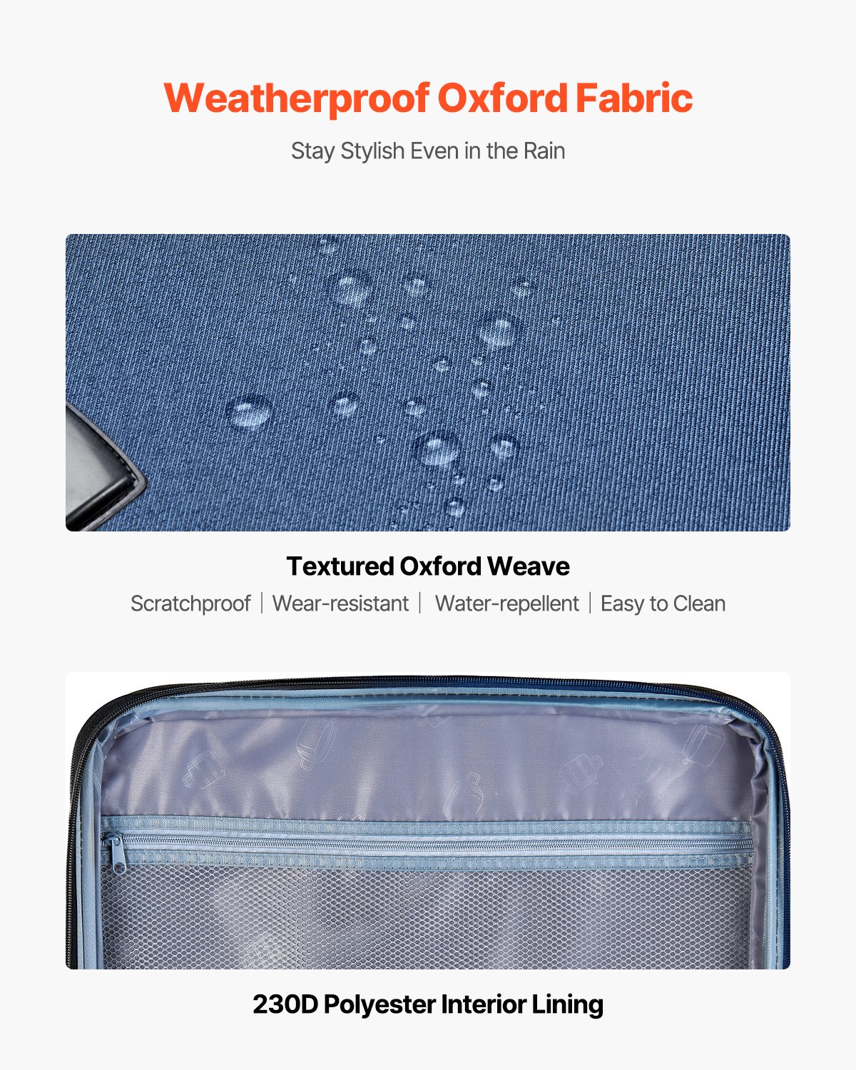 VEVOR Expandable Soft Luggage Suitcase with Spinner Wheels (400 x 285 x 620 mm), Fabric Carry-on Suitcase with Expandable Zippered Pocket & TSA Lock, Blue Carry-on Suitcase