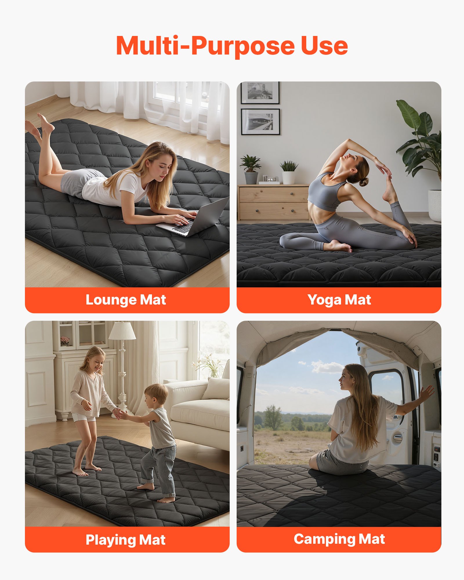 VEVOR japanische Futon-Matratze (2032 x 1372 x 89 mm), faltbare Tatami (Full Size), Bodenmatratze mit Aufbewahrungstasche & Befestigungsmaterial, 9-lagige Schlafmatte für Meditation Yoga, Schwarz