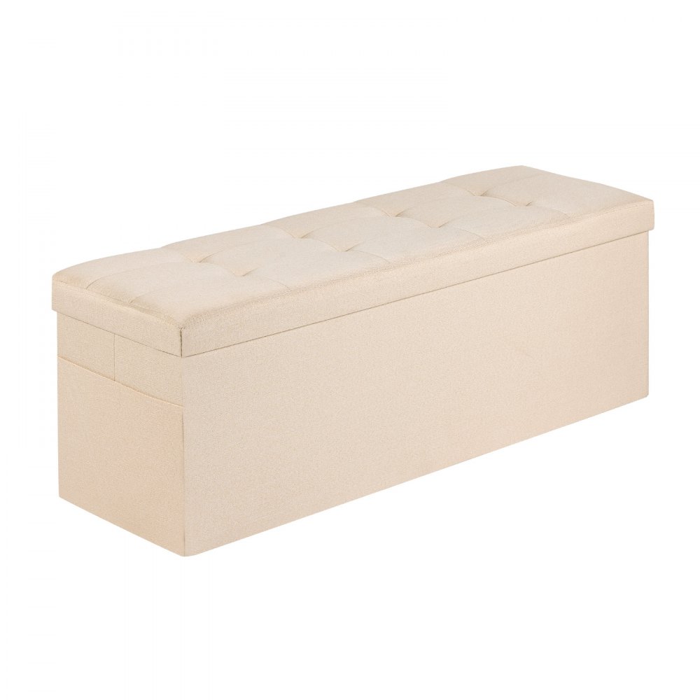 VEVOR faltbare Ottomane mit Stauraum (rechteckig), Fußbank mit Seitentaschen, klappbarer gepolsterter Sitzhocker bis 299,37 kg belastbar, 11 x 38 x 38 cm, für Wohnzimmer Schlafzimmer, Flur, Beige
