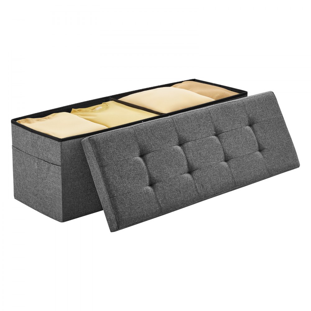 VEVOR faltbare Ottomane mit Stauraum (rechteckig), Fußbank mit Seitentaschen, klappbarer gepolsterter Sitzhocker bis 299,37 kg belastbar, 11 x 38 x 38 cm, für Wohnzimmer Schlafzimmer, Flur, Grau