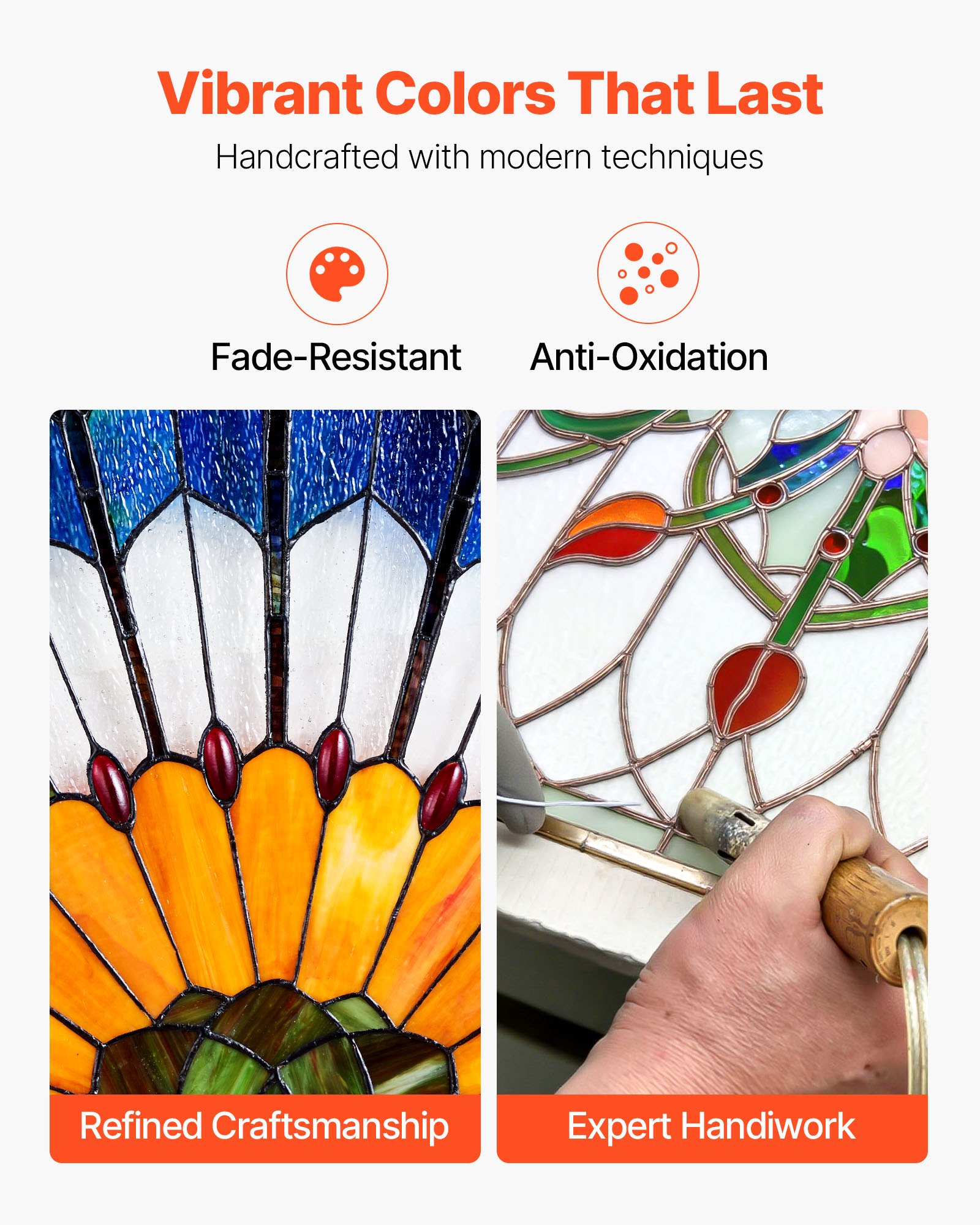 VEVOR Buntglasfensterpaneel (913 x 465 mm) hängendes Buntglas mit Kette, großes halbrundes Buntglas zum Aufhängen, traditionelles Vintage-Kunsthandwerk Fensterdekor für Küche & Heimdekor