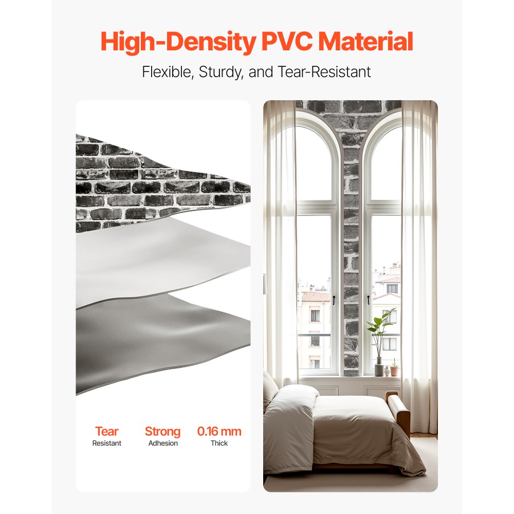 VEVOR Peel and Stick Wallpaper, 45cm x 10m Contact Paper Gray Brick Waterpoof Self Adhesive, Easy to Clean & Peel Wall Decorative Vinyl Roll for Bedroom Kitchen Office Bathroom Desk