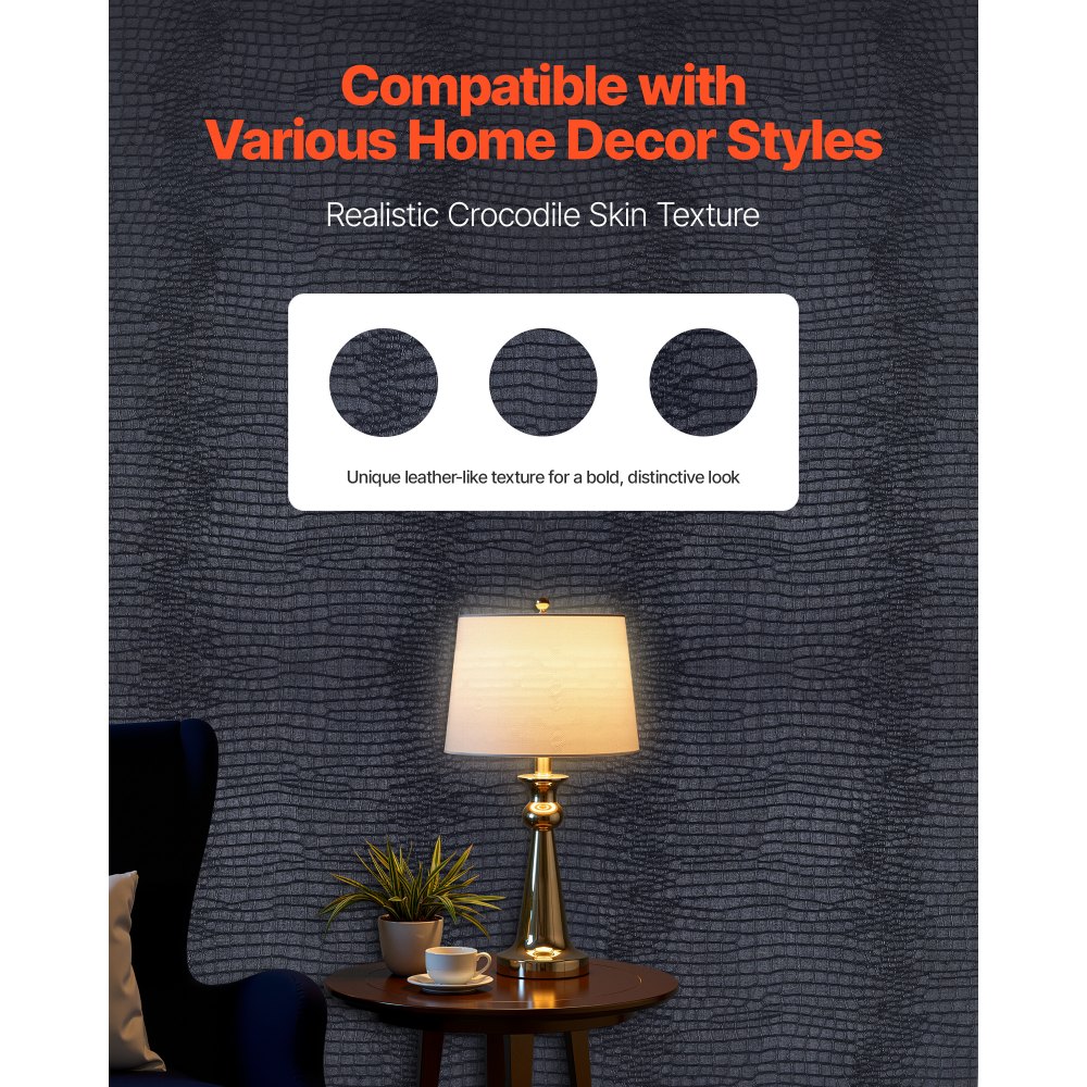 VEVOR Peel and Stick Wallpaper, 40cm x 10m Contact Paper Black Cracked Texture Waterpoof Self Adhesive, Easy to Clean & Peel Wall Decorative Vinyl Roll for Bedroom Kitchen Office Bathroom