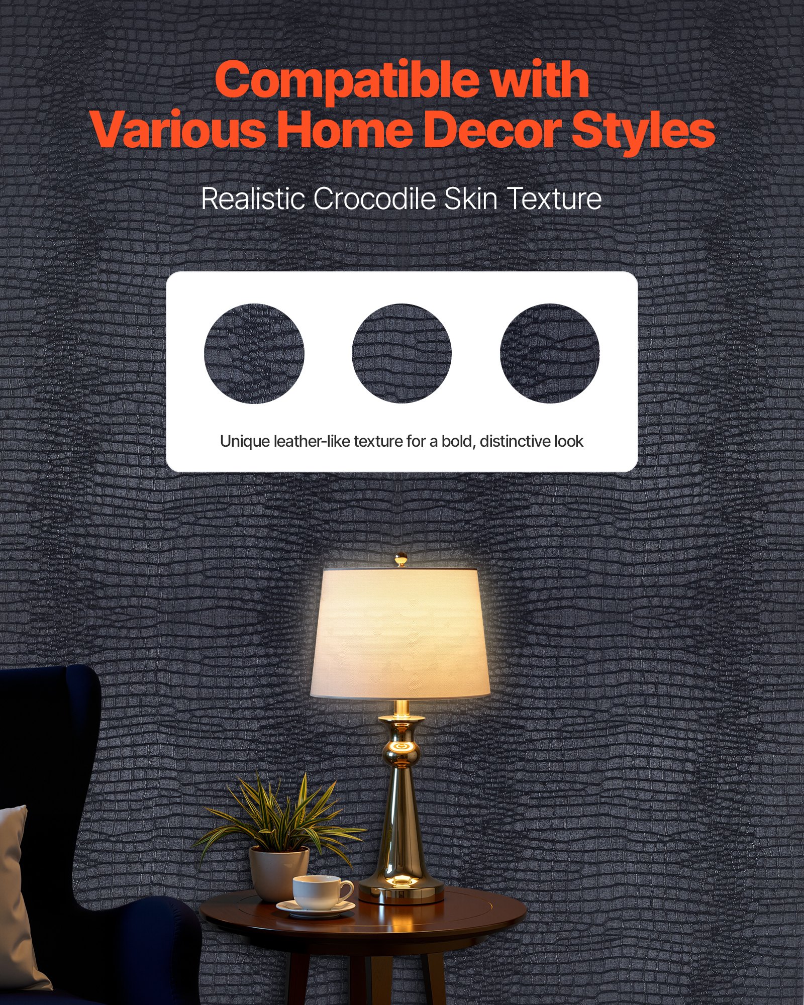 VEVOR Peel and Stick Wallpaper, 40cm x 10m Contact Paper Black Cracked Texture Waterpoof Self Adhesive, Easy to Clean & Peel Wall Decorative Vinyl Roll for Bedroom Kitchen Office Bathroom