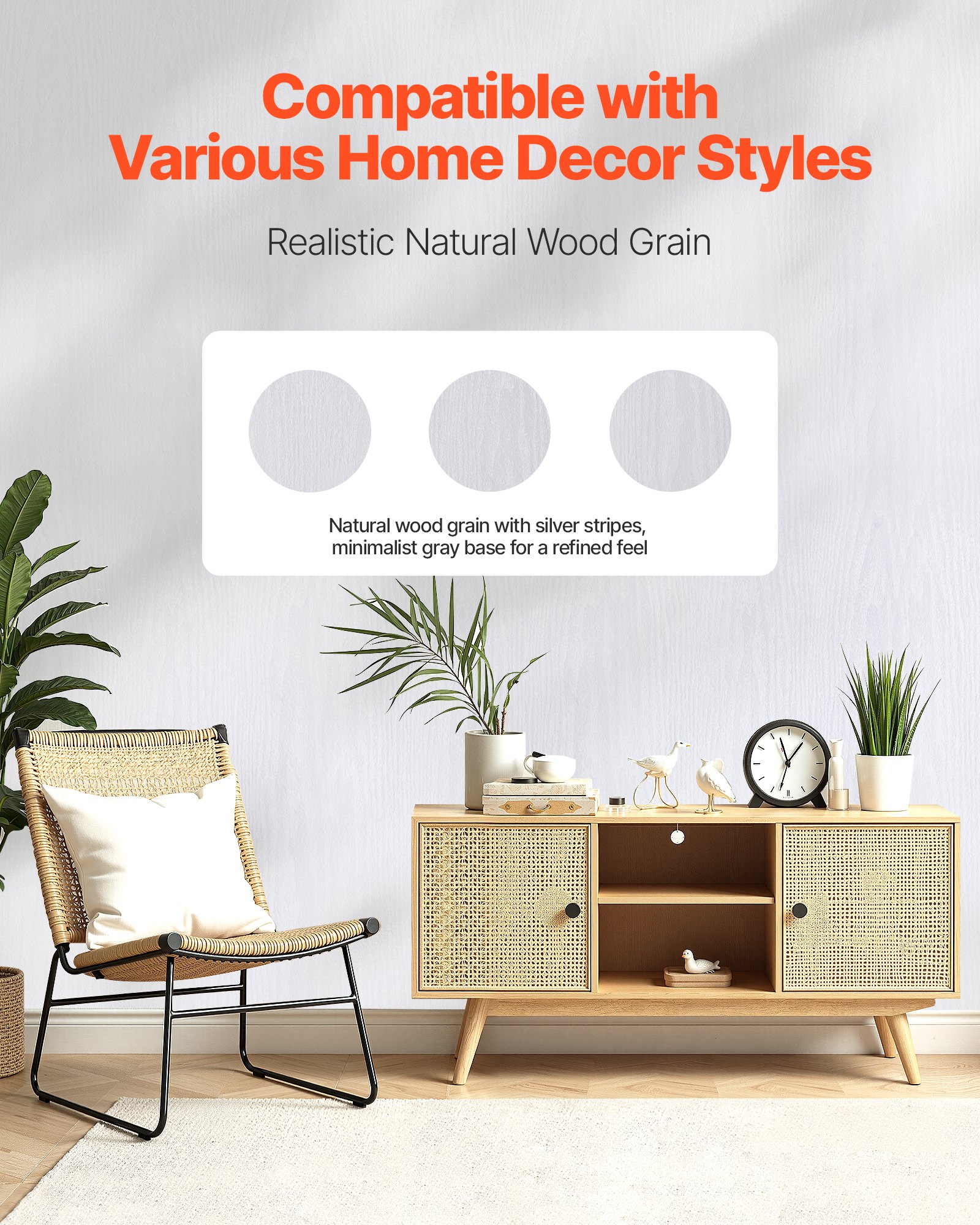 VEVOR Tapete selbstklebend, 45 cm x 10 m, Wandtapete, Klebefolie mit weißer Holzoptik, Möbelfolie, Möbelaufkleber, dekorative Vinylrolle für Schlafzimmer, Küche, Büro, Badezimmer, Schreibtisch