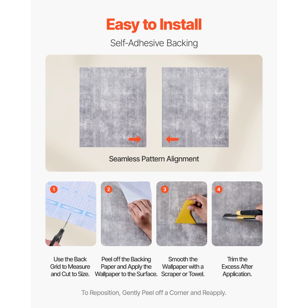 VEVOR Tapete selbstklebend, 45 cm x 15 m, Wandtapete, Klebefolie in Industrie-Stil, Möbelfolie, Möbelaufkleber, dekorative Tapetenrolle für Schlafzimmer, Küche, Büro, Badezimmer, dunkelgrau