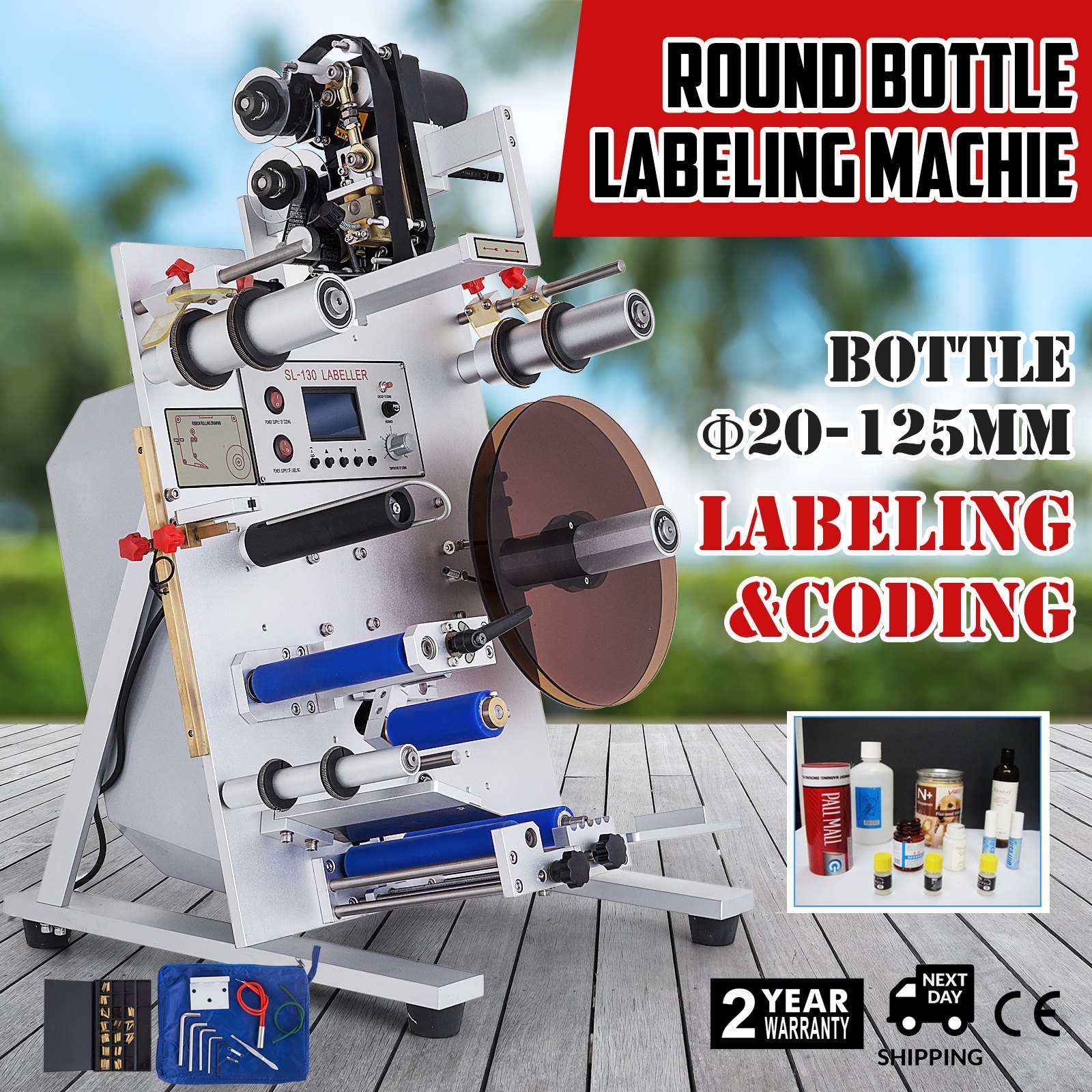 Sl-130 150w Runde Flasche Etikettiermaschine Etikettierer Mit Datum Drucker