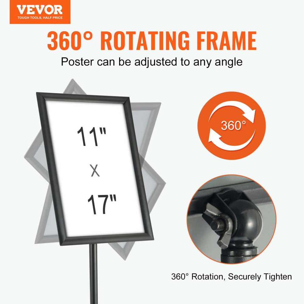VEVOR Informationsständer 420 x 297 mm Vertikal & horizontal Verstellbarer Posterständer, Robuster Bodenstehender Schilderhalter mit Runder Basis für Displays, Werbung und den Außenbereich Schwarz