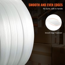 VEVOR Packaging Umreifungsbandrolle aus gewebter Kordel, 330 Fuß Länge x 3/4 Zoll Breite x 0,03 Zoll Dicke, 1763 Pfund Bruchfestigkeit, Hochleistungs-Umreifungsbandrolle für Paletten, tragbare, starke Umreifungsbänder, weiß