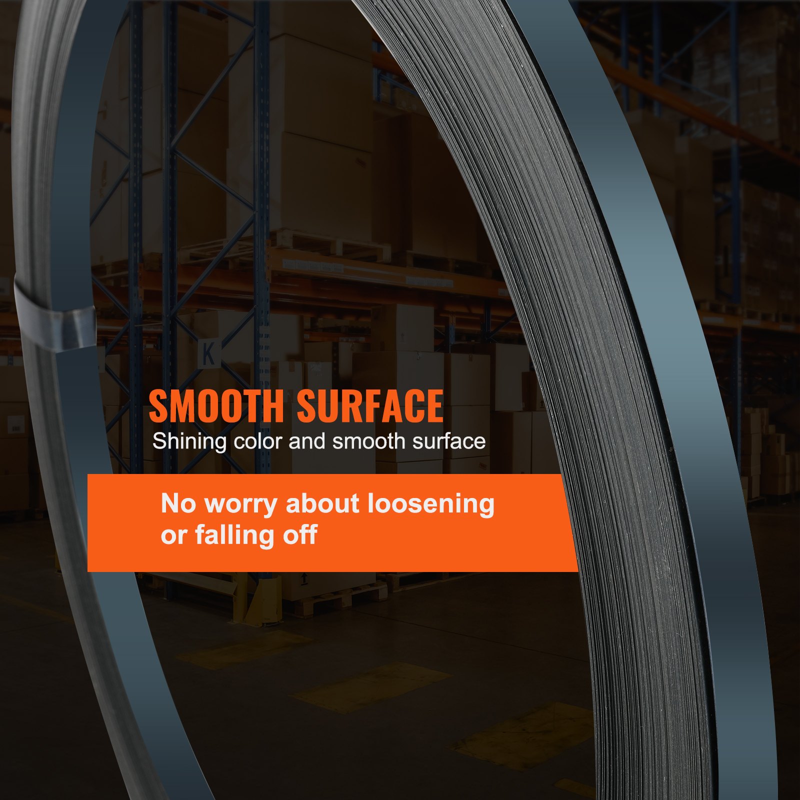 VEVOR Umreifungsbandrolle aus Stahl, 330 Fuß Länge x 1/2 Zoll Breite x 0,016 Zoll Dicke, 1100 lbs Bruchfestigkeit, Hochleistungs-Umreifungsbandrolle für Paletten, tragbare, starke Umreifungsbänder aus Metall, schwarz