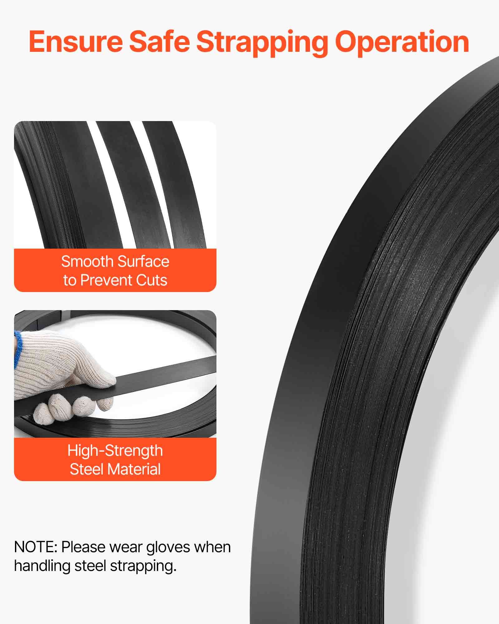 VEVOR Umreifungsstahlband, 19 mm x 0,55 mm x 91 m, Verpackungsstahlband, Metallbandrolle, 775,6 kg Bruchfestigkeit, Stahlumreifungsbänder, Hochleistungsbandrolle für Palettenverpackung