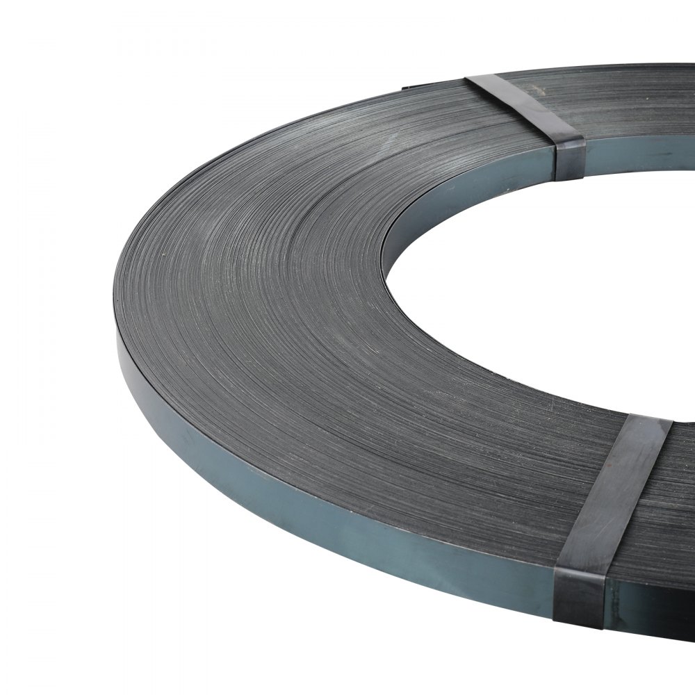 VEVOR Umreifungsbandrolle aus Stahl, 1640 Fuß Länge x 3/4 Zoll Breite x 0,02 Zoll Dicke, 1700 lbs Bruchfestigkeit, Hochleistungs-Umreifungsbandrolle für Paletten, tragbare, starke Umreifungsbänder aus Metall, schwarz