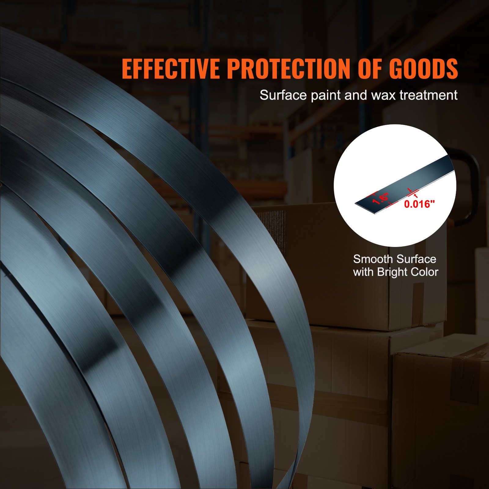 VEVOR Steel Strapping Roll, 1640 ft Length x 3/4 in Width x 0.02 in Thickness, 1700 lbs Breaking Strength, Heavy-Duty Pallet Strapping Roll, Portable, Strong Metal Strapping, Black