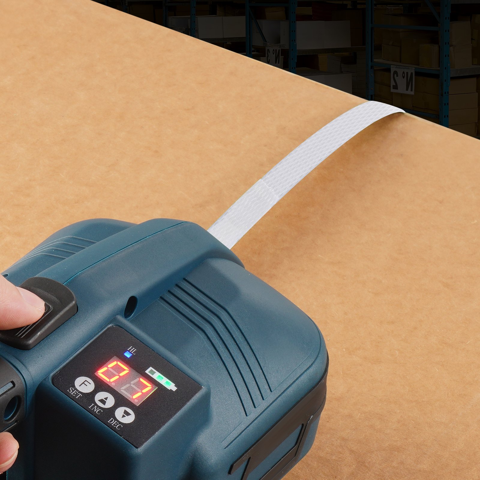 VEVOR Packaging Umreifungsrolle aus Polypropylen (PP), 9900' Länge x 1/2" Breite x 0,03" Dicke, 243 lbs Bruchfestigkeit, Hochleistungs-Umreifungsbandrolle für Paletten, tragbare, starke Packbänder, weiß