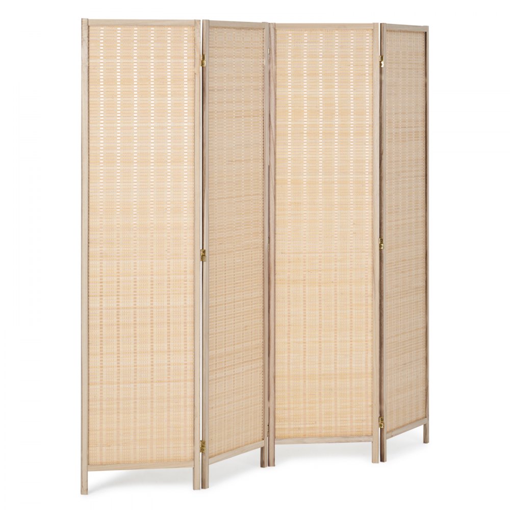 VEVOR Room Divider with 4 Panels, Handwoven Bamboo Privacy Screen, Foldable Room Divider with Hinges, Portable & Freestanding Room Divider for Room Partitioning, Living Room, Bedroom, Natural