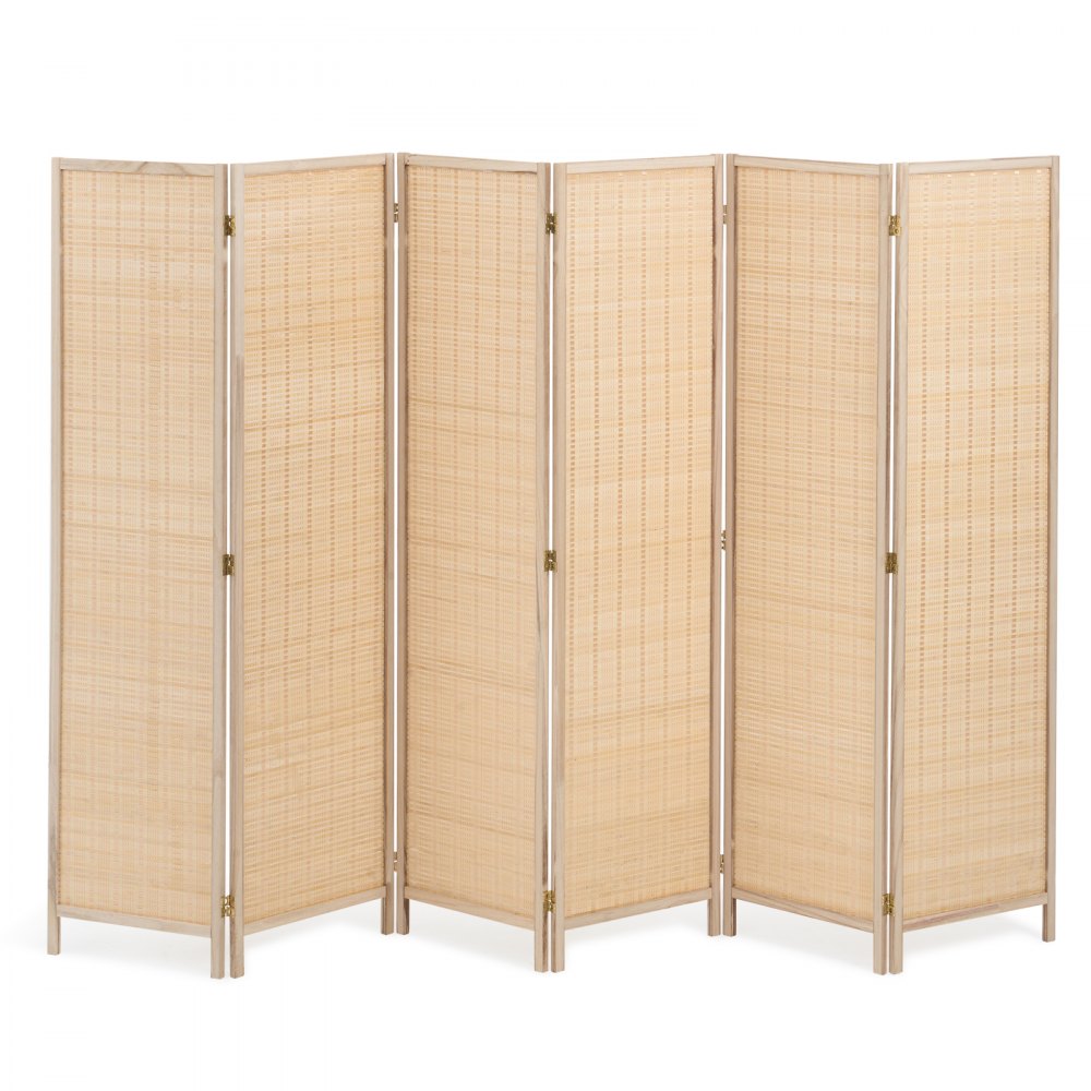 VEVOR Room Divider with 6 Panels, Handwoven Bamboo Privacy Screen, Foldable Hinged Room Dividers, Portable & Freestanding Room Dividers for Room Partitioning, Living Room, Bedroom, Natural