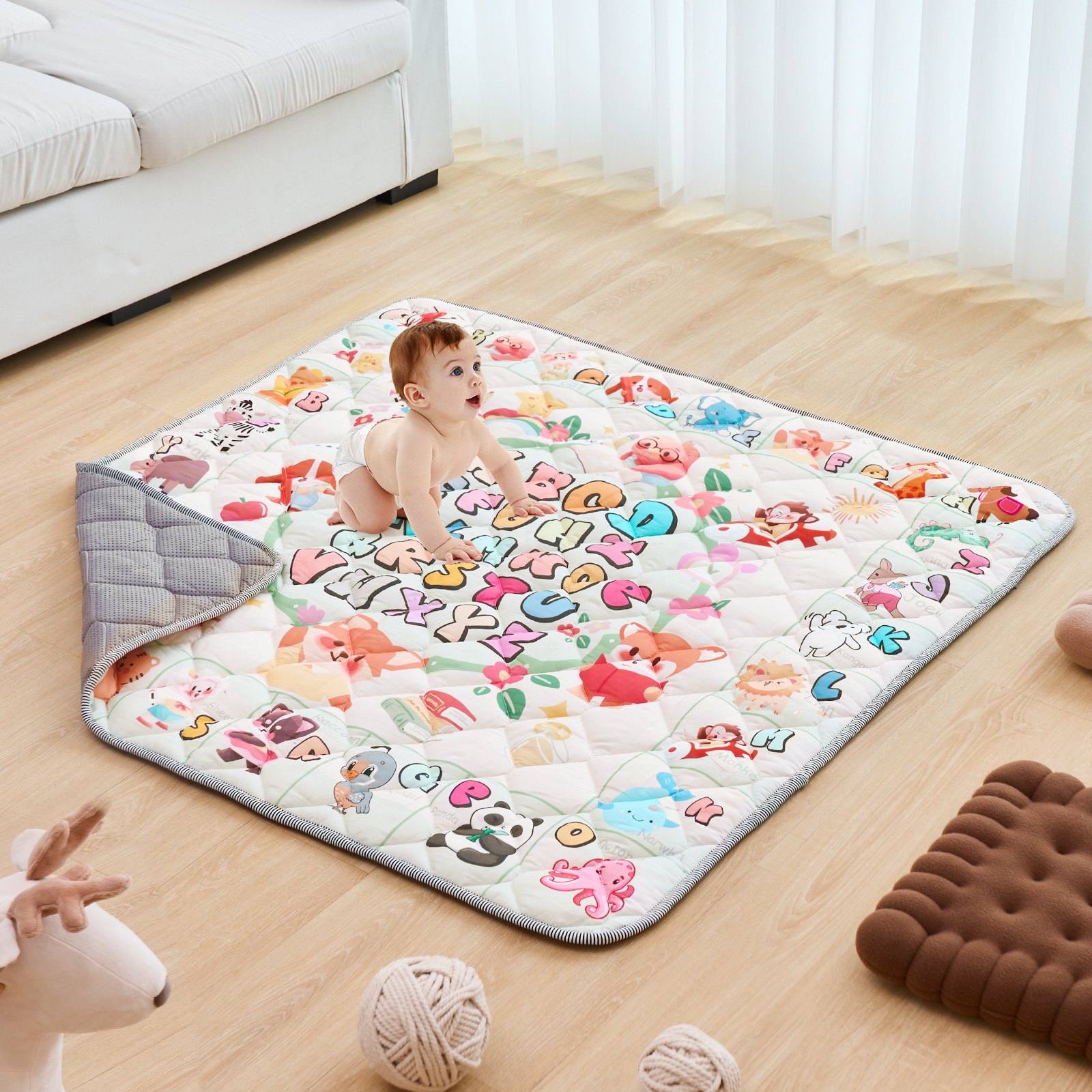 VEVOR Baby-Spielmatte, 50 x 50 Zoll, Baby-Krabbelmatte, rutschfeste, einteilige, verdickte, weiche Baby-Spielmatte, faltbare, aufrollbare Bodenmatte, wasserdichte Aktivitätsspielmatten für Babys, Kleinkinder, Säuglinge, maschinenwaschbar