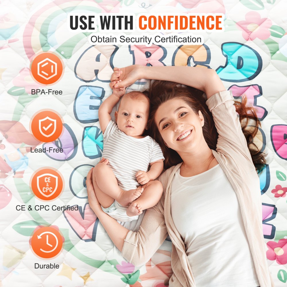 VEVOR Baby-Spielmatte, extragroße 180 x 200 cm Baby-Krabbelmatte, rutschfeste einteilige, verdickte, weiche Babymatte, faltbare Bodenmatte, wasserdichte Aktivitätsspielmatten für Babys, Kleinkinder und Säuglinge, maschinenwaschbar