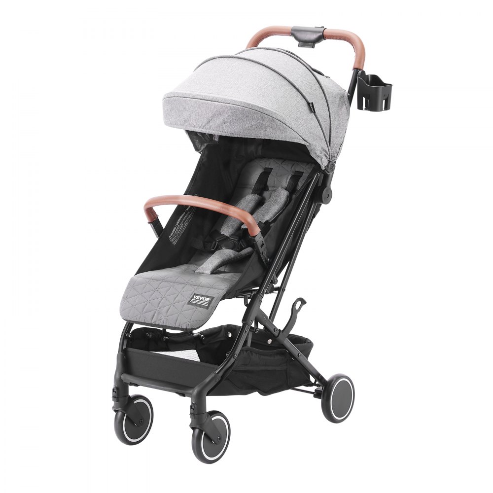 VEVOR Kinderwagen 71 x 44 x 107cm, mit 95°-175° verstellbarer Rückenlehne und 0/90° verstellbarer Fußstütze und Ein-Klick-Faltfunktion, Kinderbuggy mit Getränkehalter und Tragetasche, Dunkelgrau