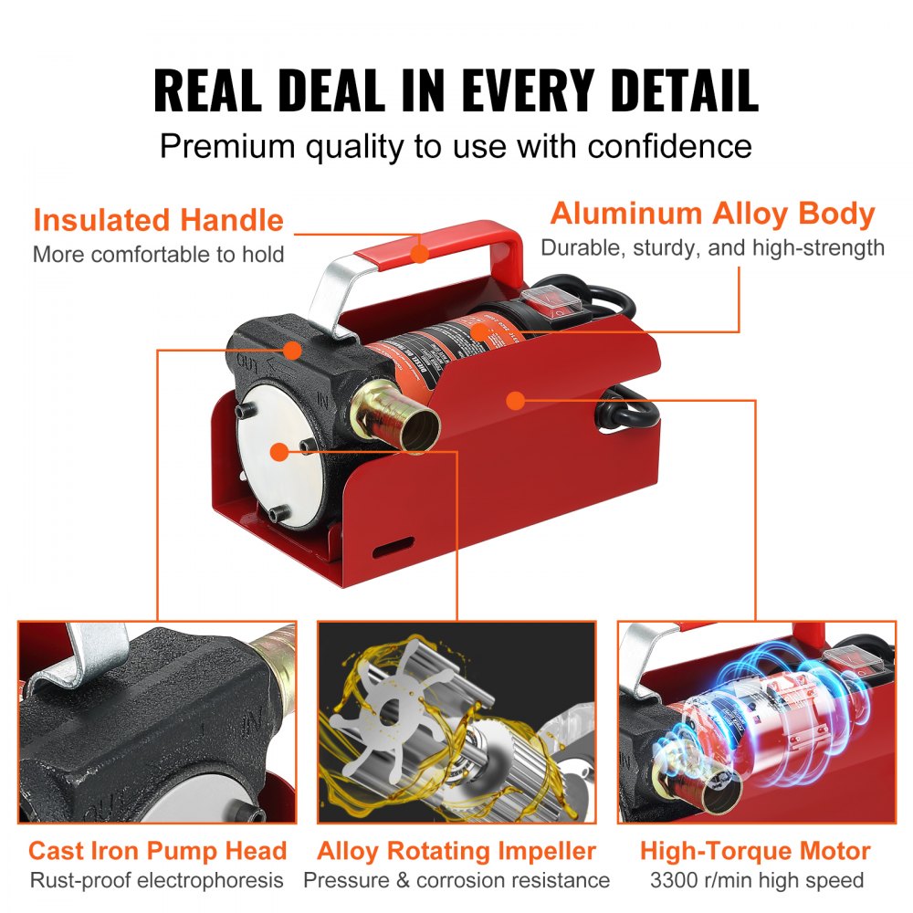 VEVOR Diesel Pump, 155 W Fuel Pump Suction Pump, 1/4 HP Heating Oil Pump 12 V 8 m Delivery Head 3 m Suction Head Self-Priming Automatic Dispensing Nozzle 4 m Outlet Hose for Diesel Kerosene Transformer Oil