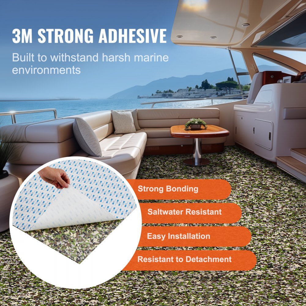VEVOR Bootsbodenbelag, Bootsdeck aus EVA-Schaum, 2400 x 900 x 6 mm, rutschfester, selbstklebender Bodenbelag, 21600 cm² großer Meeresteppich für Boote, Yachten, Pontons, Kajakdecks