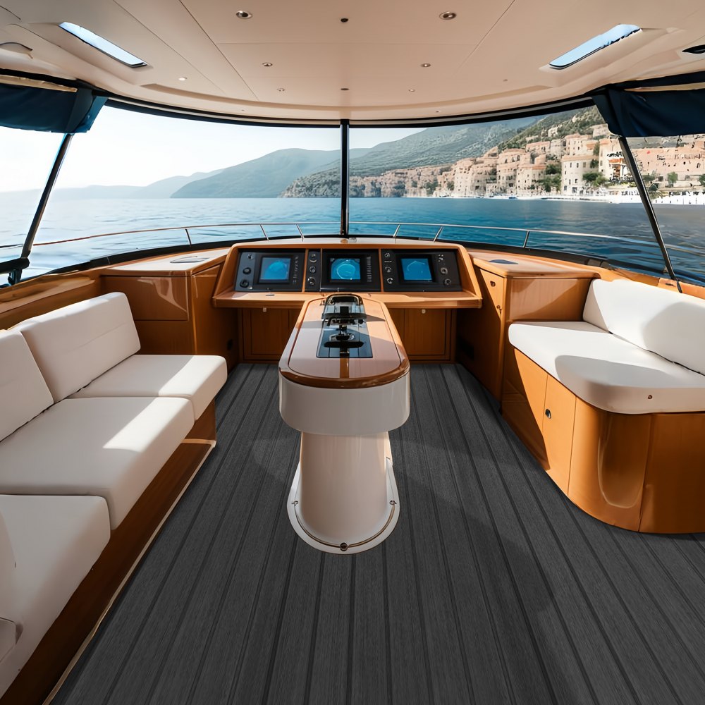 VEVOR Bootsbodenbelag, Bootsdeck aus EVA-Schaum, 2400 x 450 x 6 mm, rutschfester, selbstklebender Bodenbelag, 10800 cm² großer Marineteppich für Boote, Yachten, Pontons, Kajakdecks