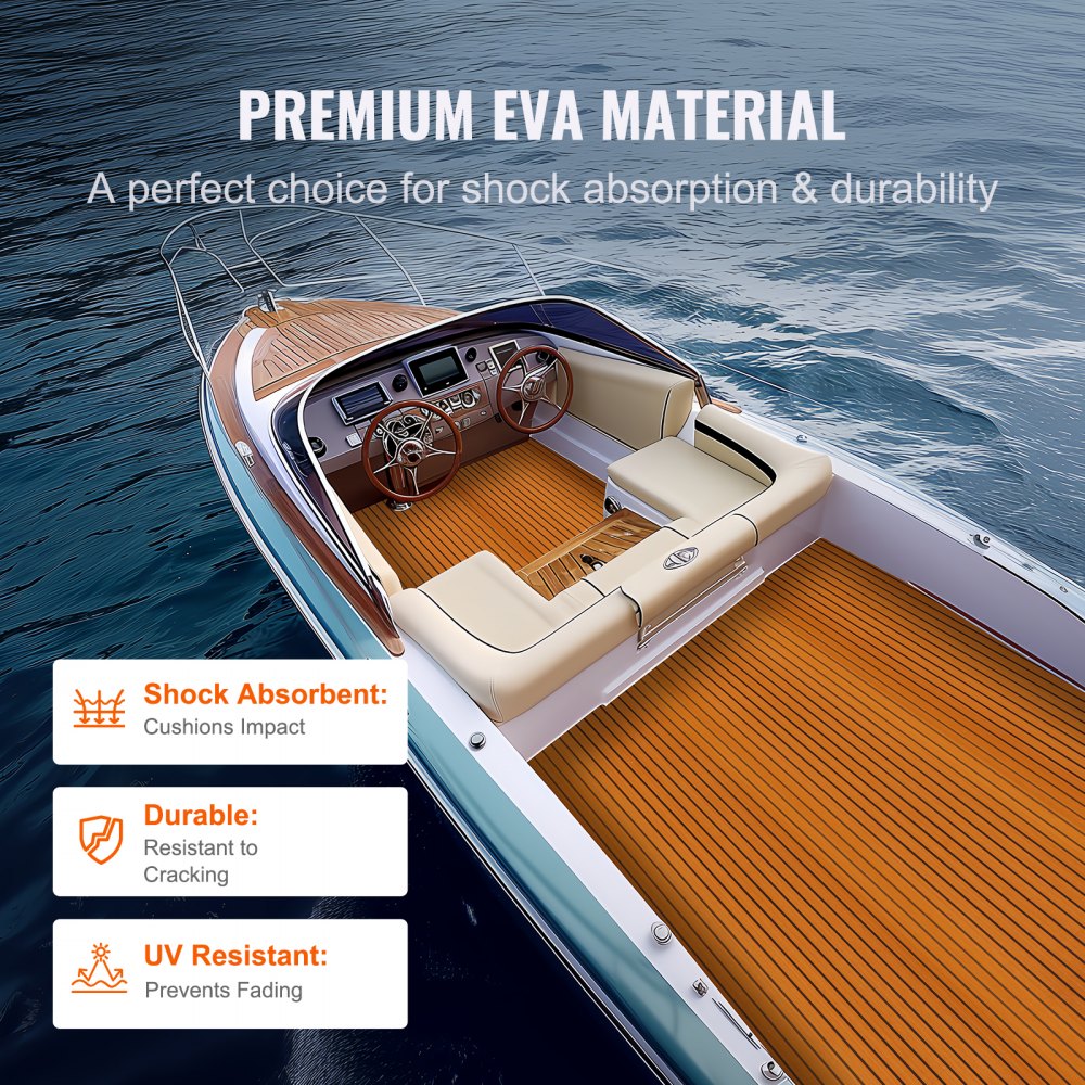 VEVOR Bootsbodenbelag, EVA-Schaum-Bootsdeck 2400 x 1160 x 6 mm, rutschfester selbstklebender Bodenbelag, 27840 cm² großer Marineteppich für Boote, Yachten, Pontons, Kajakdecks
