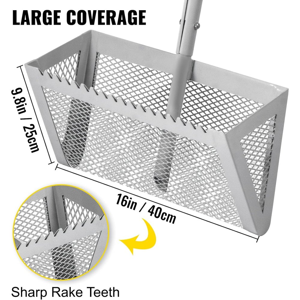 VEVOR Rasenrechen aus Aluminium & Edelstahl Rasenharke 130x40x25 cm Harke mit Metall-Filtergittern & Netz Rechen mit Stiel Silber geeignet zum Entfernen von Unkräuter Algen und Anderen Wasserpflanzen