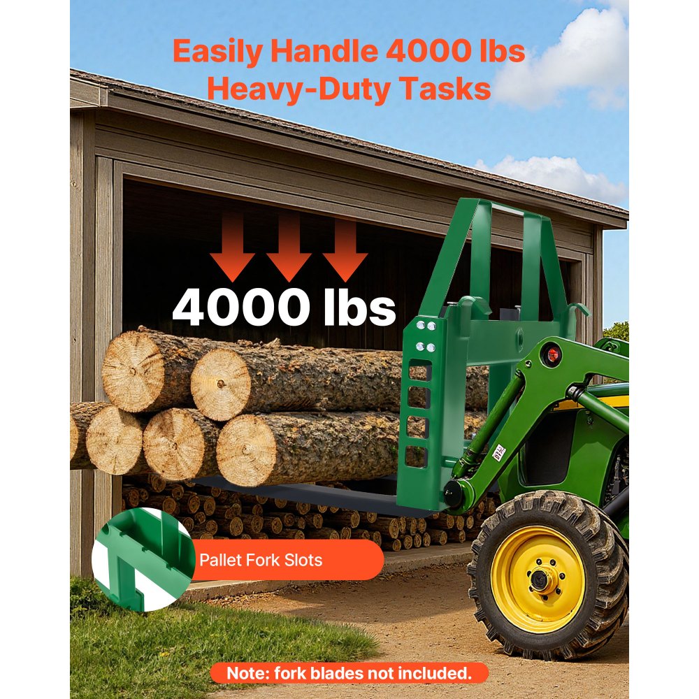 VEVOR Kompaktlader, 1814 kg, 1270 x150x752 mm Palettengabelrahmenaufsätze mit 50,8 mm Anhängerkupplung & Speerhülsen, passend für John Deere Lader mit Schnellbefestigung, nur Rahmen