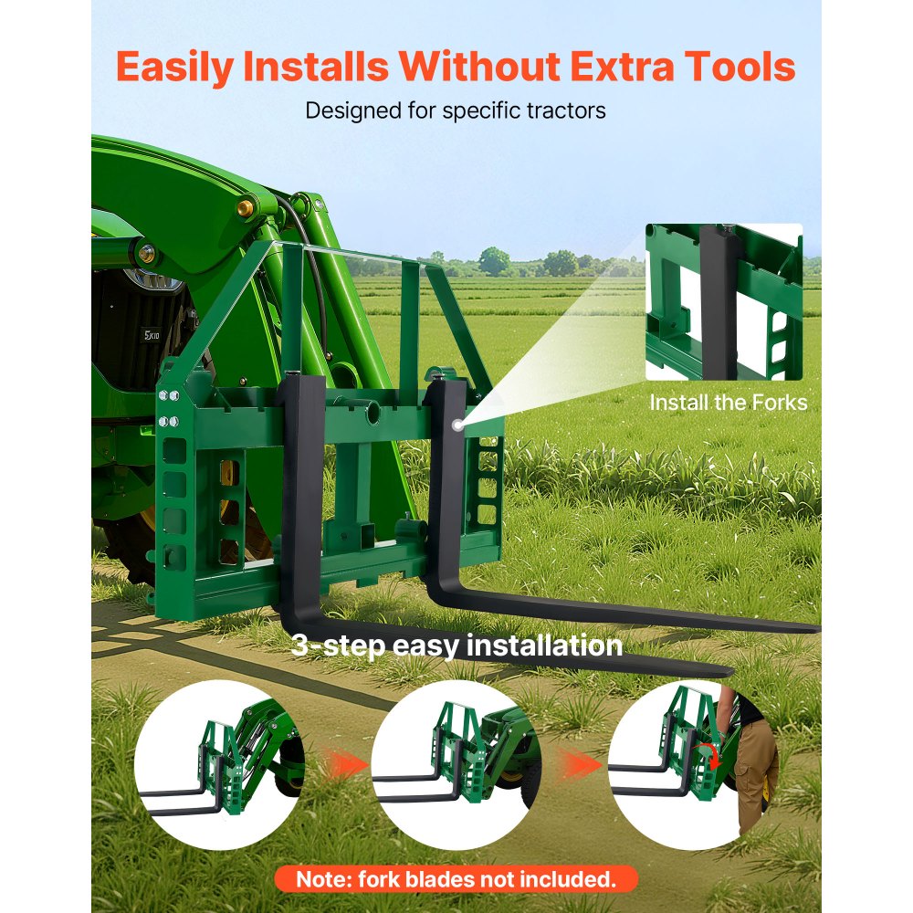 VEVOR Kompaktlader, 1814 kg, 1270 x150x752 mm Palettengabelrahmenaufsätze mit 50,8 mm Anhängerkupplung & Speerhülsen, passend für John Deere Lader mit Schnellbefestigung, nur Rahmen