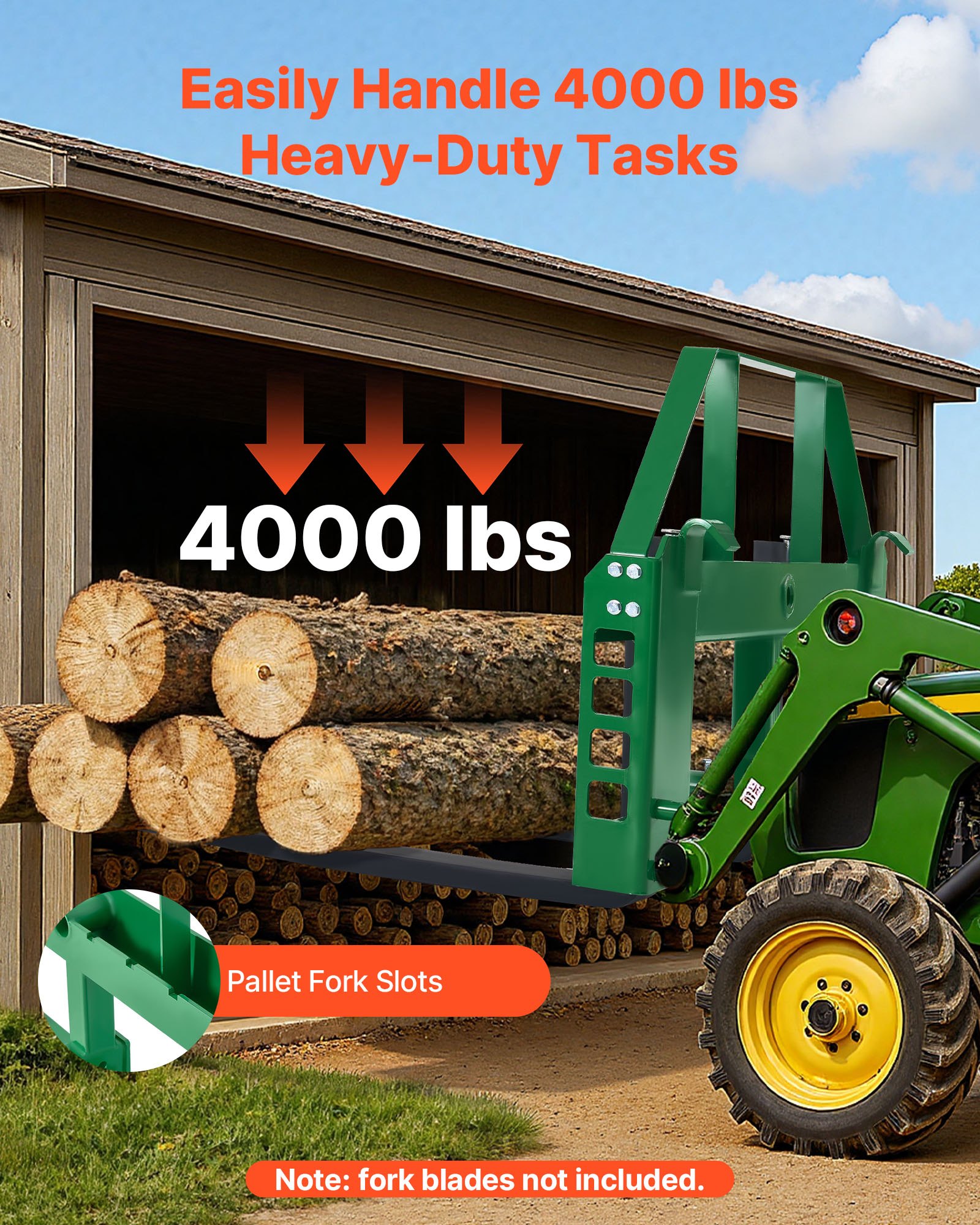 VEVOR Kompaktlader, 1814 kg, 1270 x150x752 mm Palettengabelrahmenaufsätze mit 50,8 mm Anhängerkupplung & Speerhülsen, passend für John Deere Lader mit Schnellbefestigung, nur Rahmen