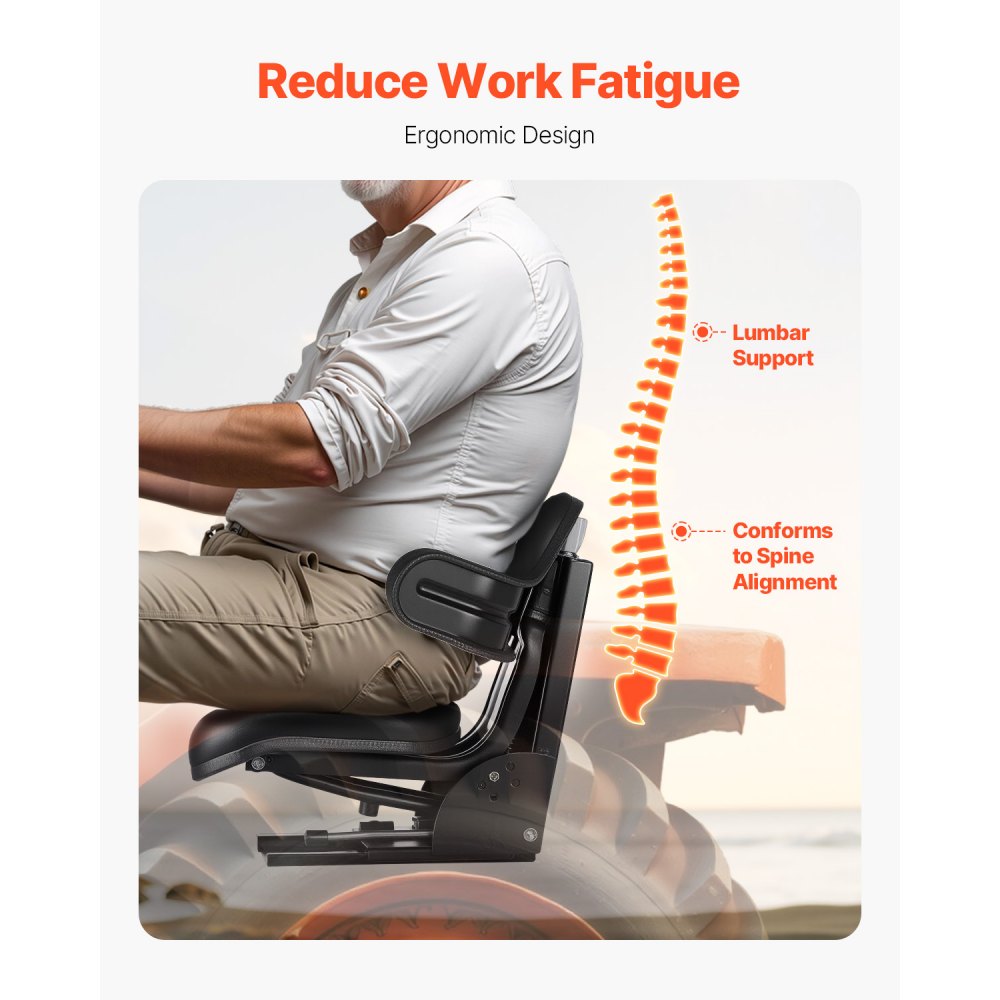 VEVOR Universal Forklift Seat 61x51x51 cm, Tractor Seat, Forklift Seat, Tractor Seat, PVC Faux Leather and High-Resilient Polyurethane Foam, Ideal for Compact Loaders and Bulldozers