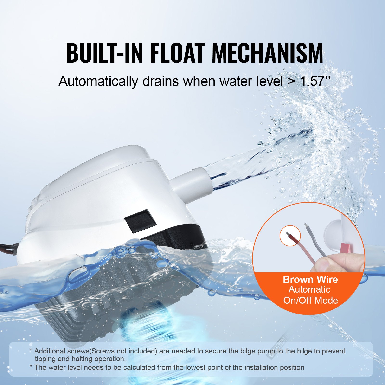 VEVOR Bilgenpumpe 750 GPH 12 V Lenzpumpe für Boote mit Schwimmerschalter, 19 mm Auslassdurchmesser, kleine Boots-Bilgenpumpe, elektrische Marine-Bilgenpumpe für Boote, Teiche, Pools, Keller