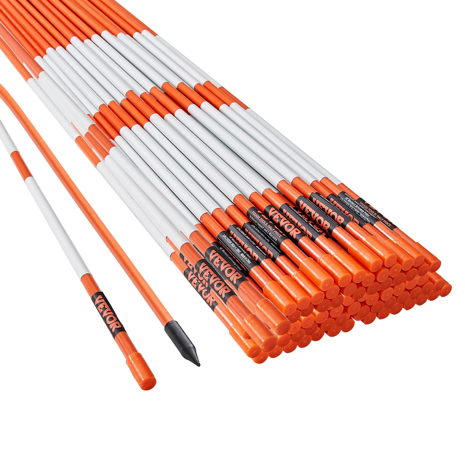 VEVOR 100er-Pack 1219,2 mm Einfahrtsmarkierungen, orangefarbene Schneepflugpfähle, 7,87 mm Fiberglasstab