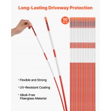 VEVOR Schneestangen, 50 Stk., 1524 mm lang, 7,87 mm Durchmesser, Auffahrtstangen mit 30 cm Stahlbohrern, reflektierende Einfahrtsmarkierung, Fiberglasstangen für Parkplätze, Gehwege, Schneeräumen