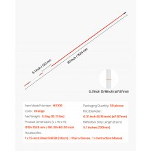 VEVOR Schneestangen, 50 Stk., 1524 mm lang, 7,87 mm Durchmesser, Auffahrtstangen mit 30 cm Stahlbohrern, reflektierende Einfahrtsmarkierung, Fiberglasstangen für Parkplätze, Gehwege, Schneeräumen