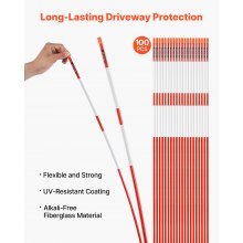 VEVOR Schneestangen, 100 Stk., 1829 mm lang, 7,87 mm Durchmesser, Auffahrtstangen mit 30 cm Stahlbohrern, reflektierende Einfahrtsmarkierung, Fiberglasstangen für Parkplätze, Gehwege, Schneeräumen