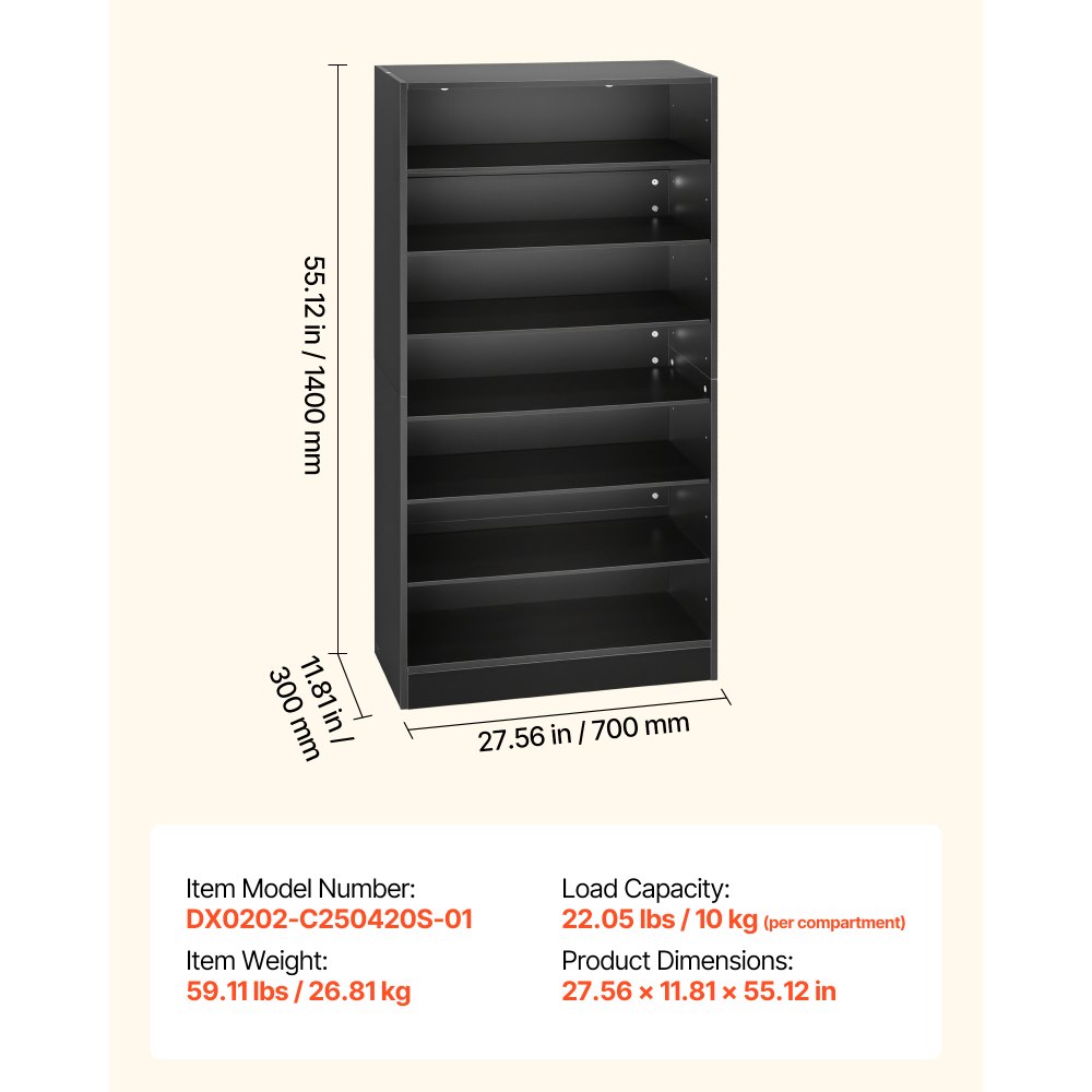 VEVOR DVD-Regal mit 7 Fächern, Medienregal Standregal 70 x 30 x 140 cm, Platzsparendes Aufbewahrungsregal für CDs DVDs Bücher Spiele-Discs, Bücherregal für Wohnzimmer/Homeoffic/Aufnahmeraum, Schwarz