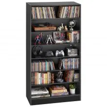 VEVOR DVD-Regal mit 7 Fächern, Medienregal Standregal 70 x 30 x 140 cm, Platzsparendes Aufbewahrungsregal für CDs DVDs Bücher Spiele-Discs, Bücherregal für Wohnzimmer/Homeoffic/Aufnahmeraum, Schwarz