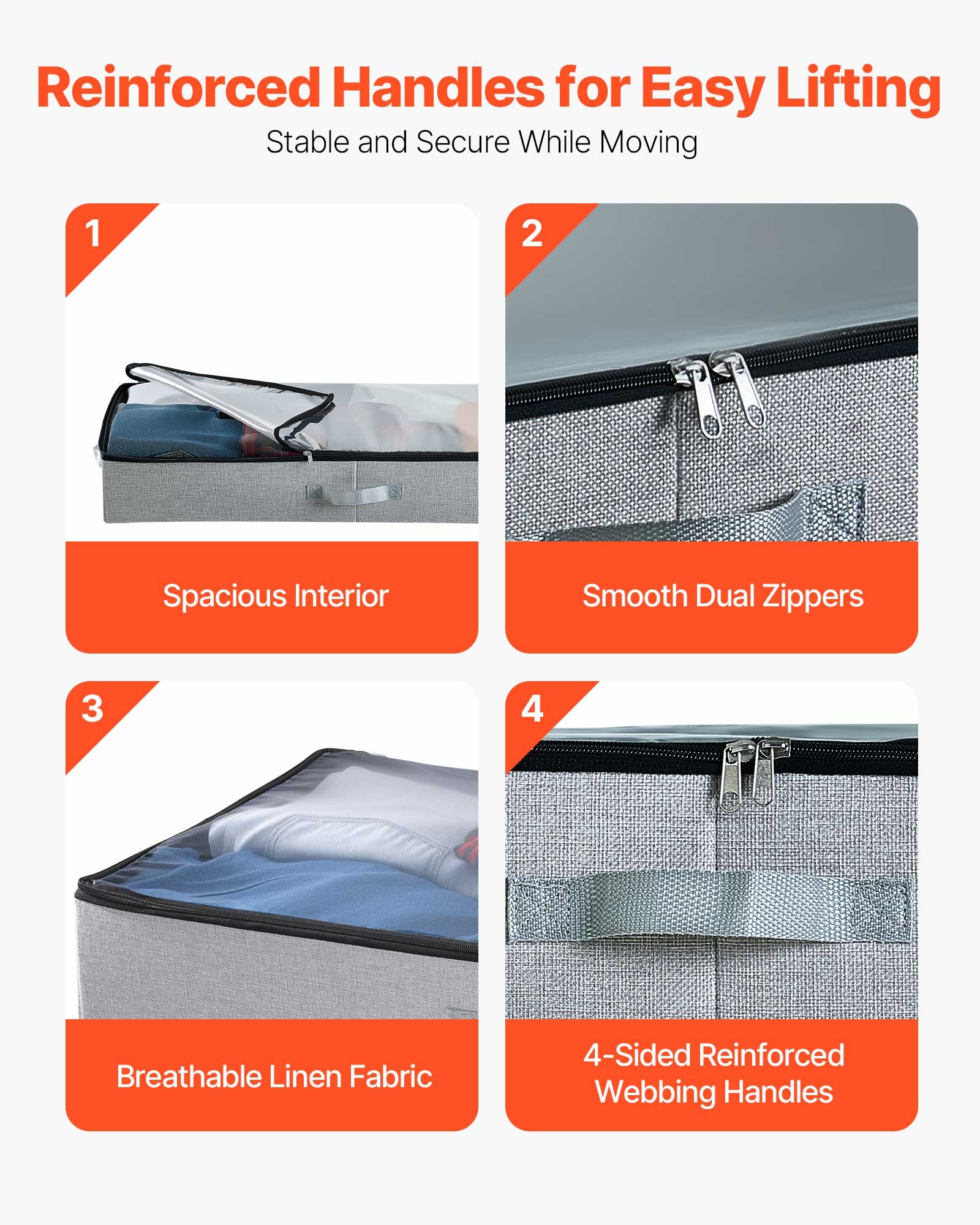 VEVOR Under Bed Storage with Clear Lids, 850 x 430 x 120 mm, 45L Large Underbed Clothes Storage Containers, Low Profile Under Bed Drawer Shoe Organizer Bins Box for Blanket Shoe Bedroom, 2 Pack