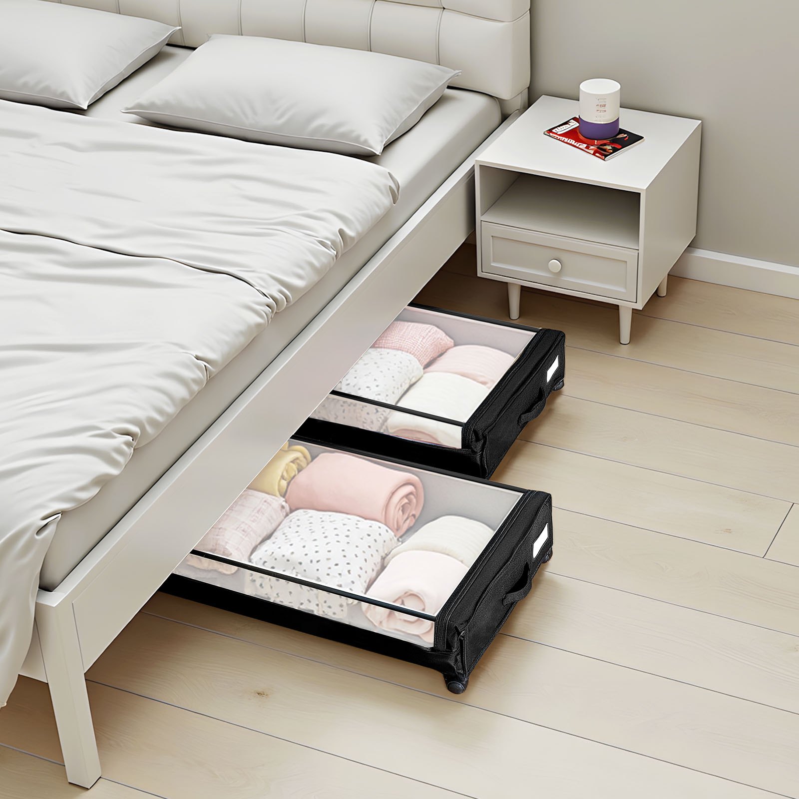 VEVOR Under Bed Storage with Wheels, 770 x 470 x 173 mm, Underbed Containers with Clear Lid, Underbed Shoe Organizer, Rolling Under the Bed Storage Bins for Clothes, Shoes, Blankets, Bedroom, 2 Pack